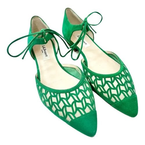 Pre-owned Lk Bennett Leather Flats In Green