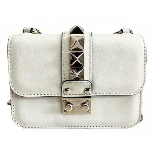 Pre-owned Valentino Garavani Glam Lock Leather Crossbody Bag In White