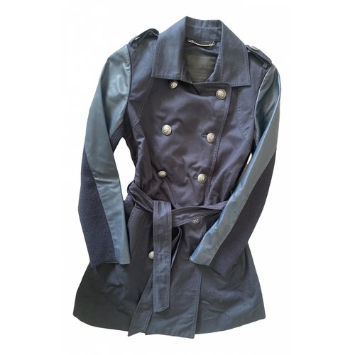 Pre-owned Philipp Plein Leather Peacoat In Blue