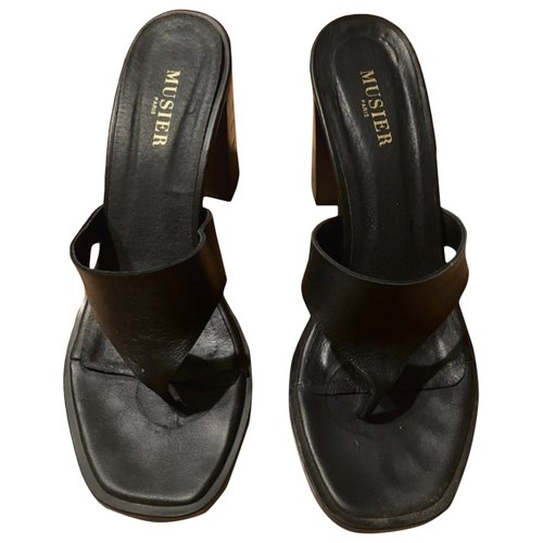 Pre-owned Musier Leather Mules In Black