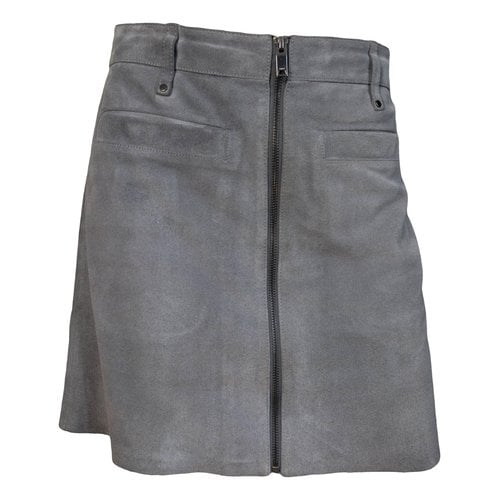 Pre-owned Reiss Leather Mini Skirt In Grey