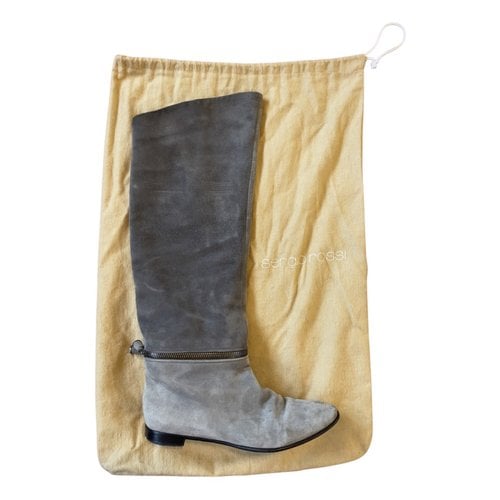 Pre-owned Sergio Rossi Riding Boots In Grey