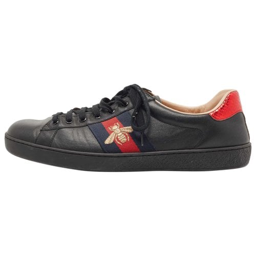 Pre-owned Gucci Leather Trainers In Black