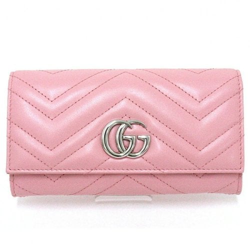 Pre-owned Gucci Marmont Leather Wallet In Pink