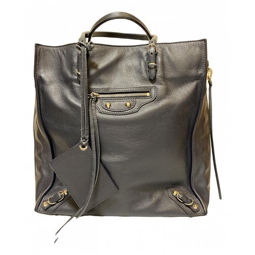 Pre-owned Balenciaga Papier Leather Handbag In Navy