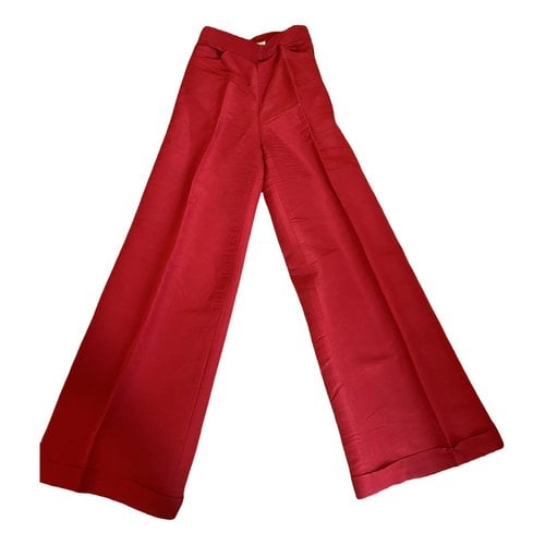 Pre-owned Oscar De La Renta Silk Large Pants In Red