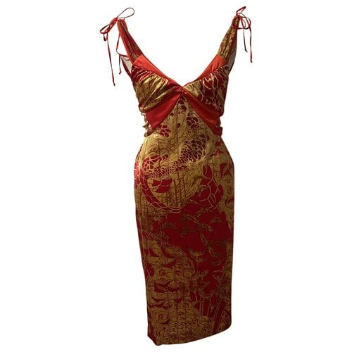 Pre-owned Just Cavalli Silk Mid-length Dress In Red