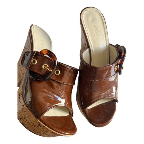 Pre-owned Casadei Patent Leather Mules & Clogs In Brown