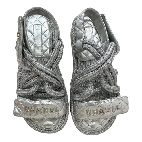 Pre-owned Chanel Dad Sandals Leather Sandal In Silver