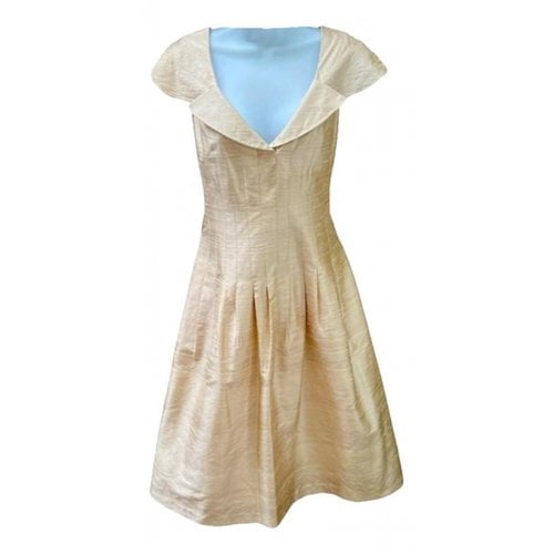 Pre-owned Kay Unger Silk Mid-length Dress In Gold