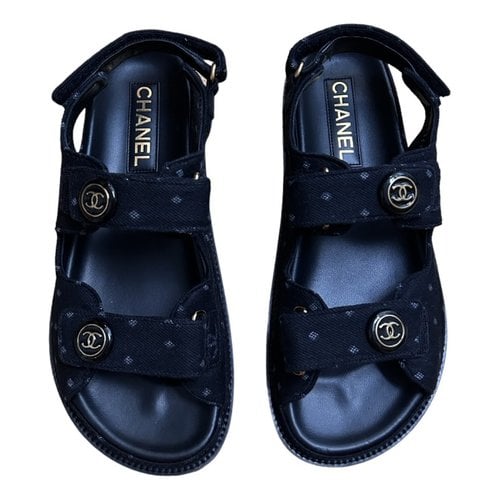 Pre-owned Chanel Dad Sandals Cloth Sandals In Black