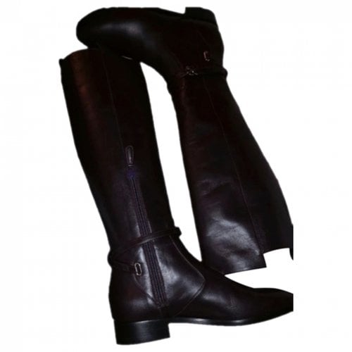 Pre-owned Balenciaga Leather Riding Boots In Purple