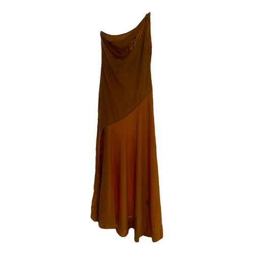 Pre-owned De La Vali Silk Maxi Dress In Orange