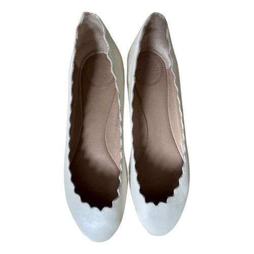 Pre-owned Chloé Leather Ballet Flats In Ecru