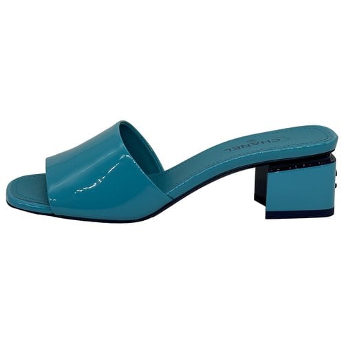 Pre-owned Chanel Patent Leather Mules & Clogs In Blue
