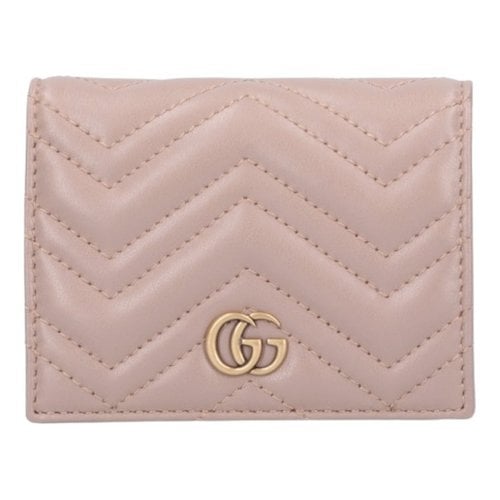 Pre-owned Gucci Marmont Leather Card Wallet In Pink