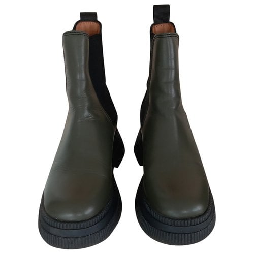 Pre-owned Ganni Leather Boots In Green