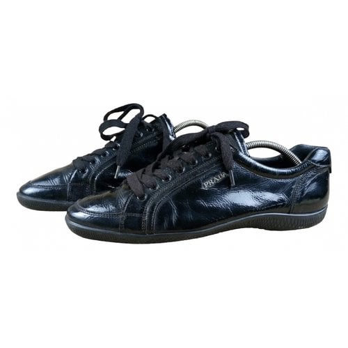 Pre-owned Prada Patent Leather Low Trainers In Black