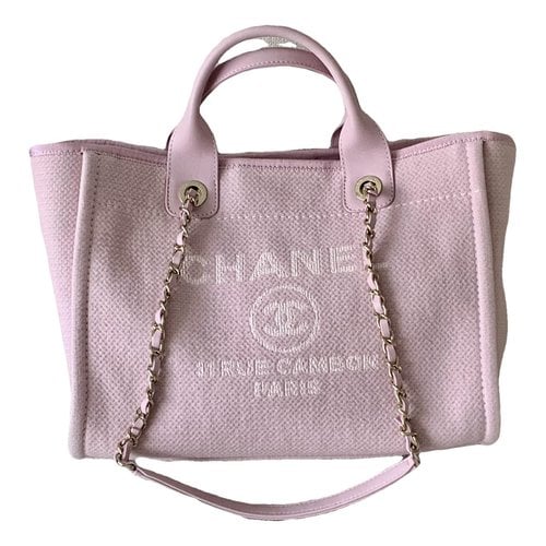 Pre-owned Chanel Deauville Chain Wool Tote In Pink