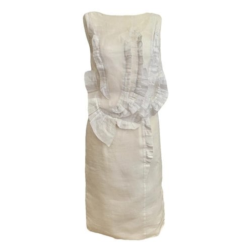 Pre-owned Pringle Of Scotland Linen Mid-length Dress In White