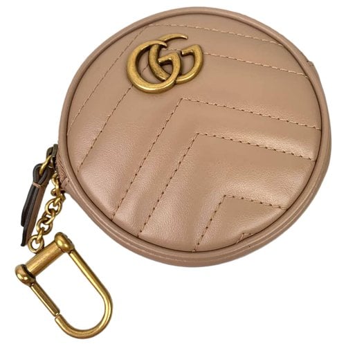Pre-owned Gucci Marmont Leather Card Wallet In Beige