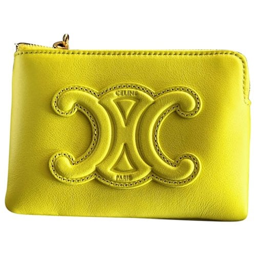 Pre-owned Celine Triomphe Leather Wallet In Yellow