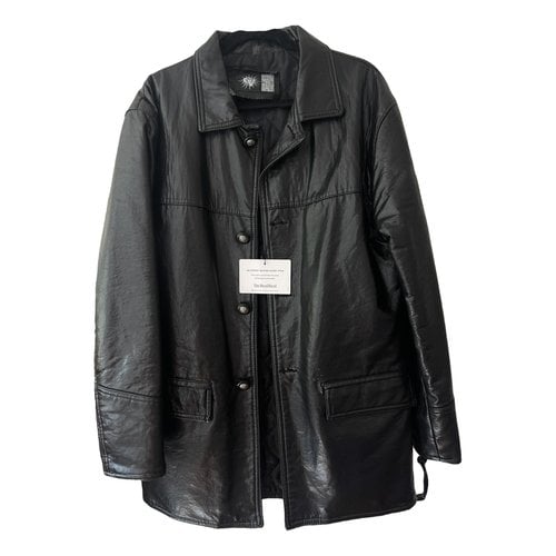 Pre-owned Ganni Leather Coat In Black