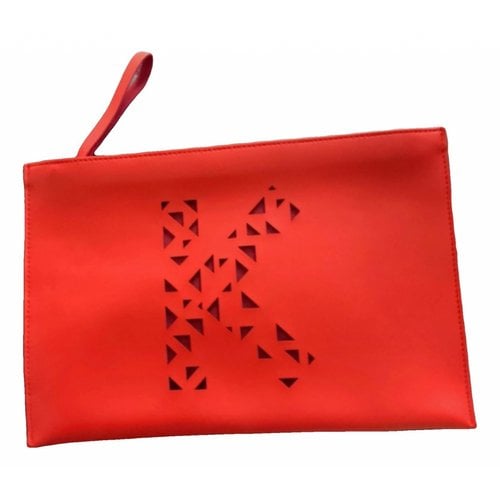 Pre-owned Kenzo Vegan Leather Clutch Bag In Red