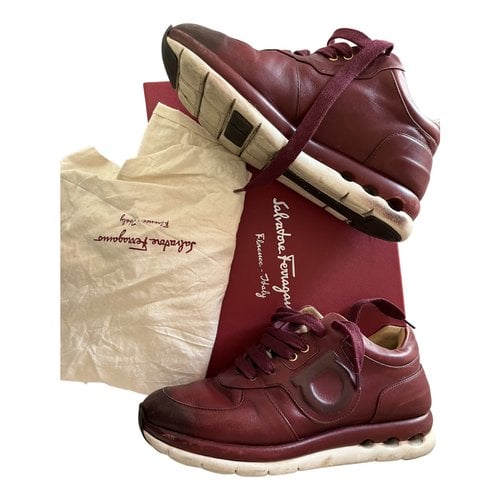 Pre-owned Ferragamo Leather Trainers In Burgundy