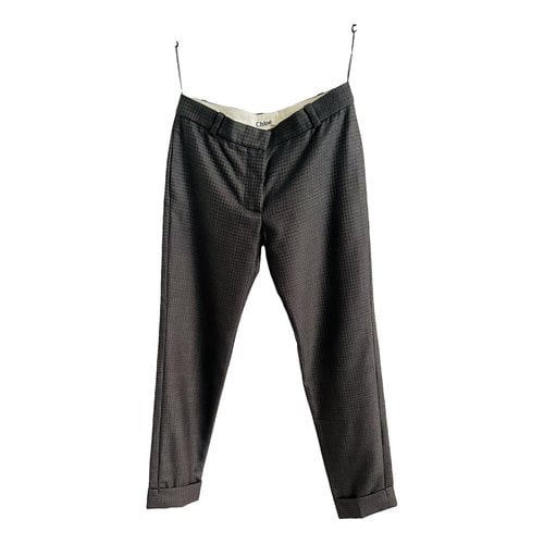 Pre-owned Chloé Wool Straight Pants In Grey