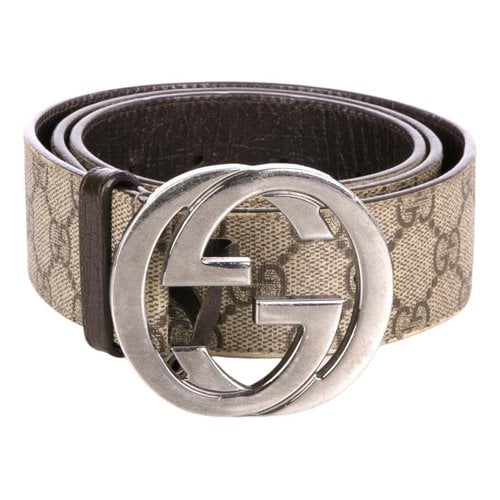 Pre-owned Gucci Interlocking Buckle Leather Belt In Beige