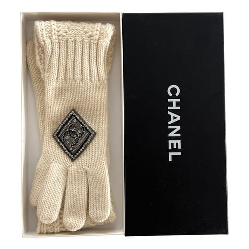 Pre-owned Chanel Cashmere Long Gloves In Ecru