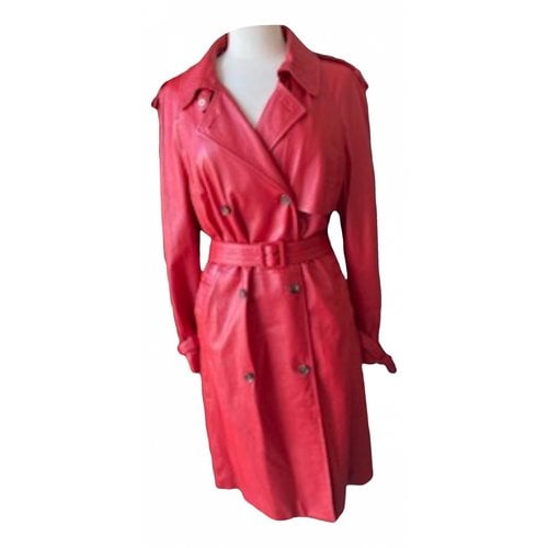 Pre-owned Dolce & Gabbana Leather Trench Coat In Burgundy