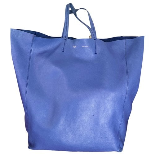 Pre-owned Celine Cabas Vertical Leather Tote In Blue