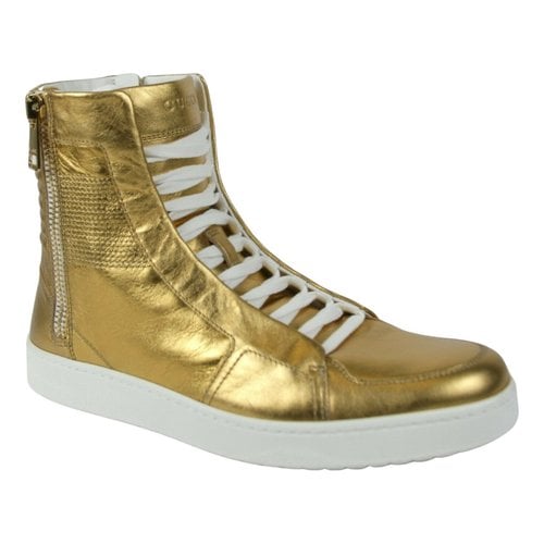 Pre-owned Gucci Leather High Trainers In Gold