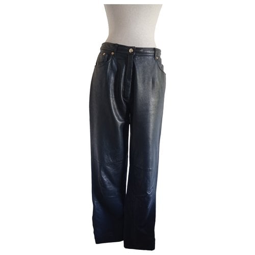 Pre-owned Chanel Leather Slim Pants In Black