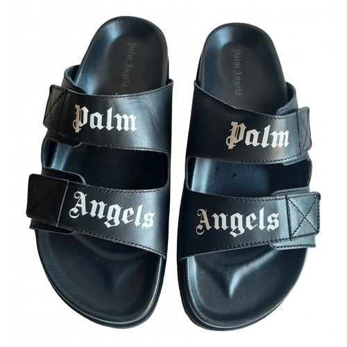 Pre-owned Palm Angels Leather Mules In Black