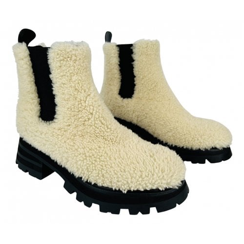 Pre-owned Alexander Mcqueen Shearling Biker Boots In White