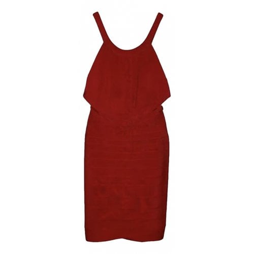 Pre-owned Herve Leger Wool Mini Dress In Red