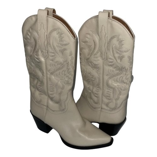 Pre-owned Jeffrey Campbell Leather Western Boots In Beige