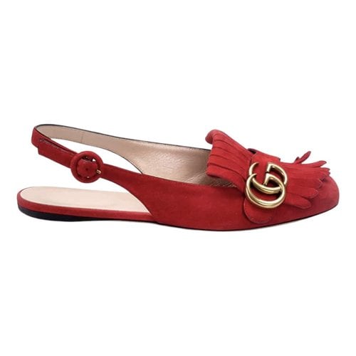 Pre-owned Gucci Marmont Ballet Flats In Red
