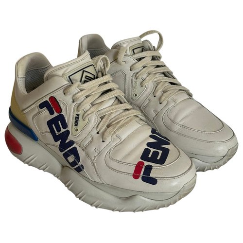 Pre-owned Fendi X Fila Leather Trainers In White