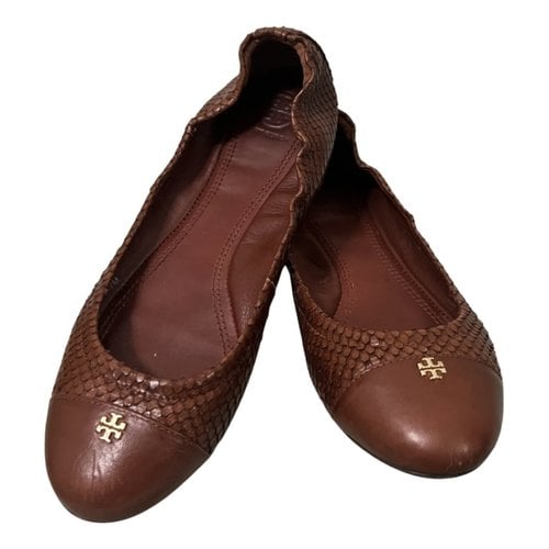 Pre-owned Tory Burch Leather Ballet Flats In Brown