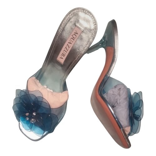 Pre-owned Aquazzura Leather Mules In Turquoise
