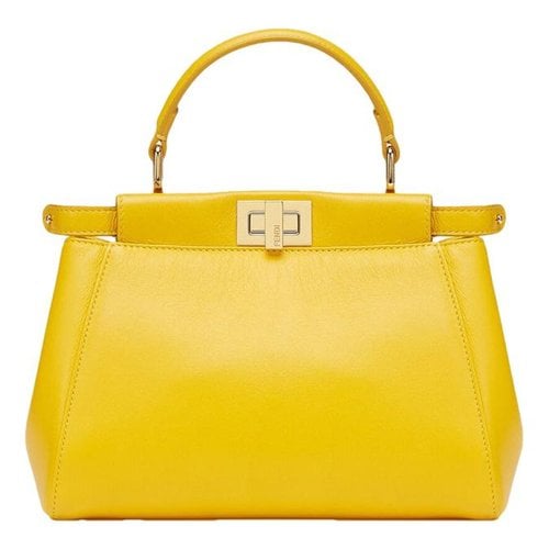 Pre-owned Fendi Peekaboo Leather Crossbody Bag In Yellow