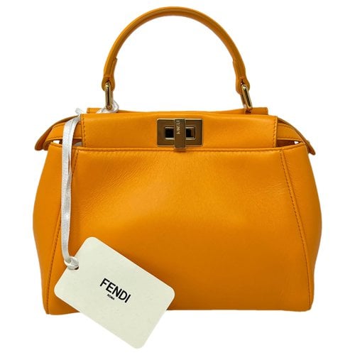 Pre-owned Fendi Peekaboo Leather Crossbody Bag In Orange