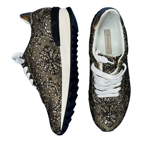 Pre-owned Casadei Glitter Trainers In Gold