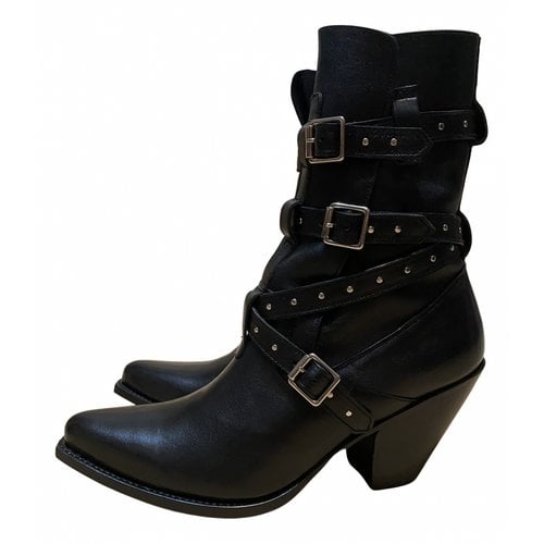 Pre-owned Celine Leather Western Boots In Black