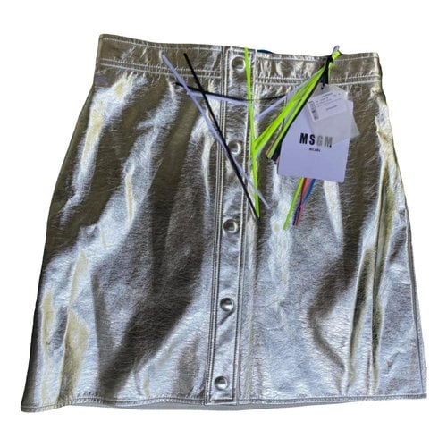 Pre-owned Msgm Vegan Leather Mid-length Skirt In Silver