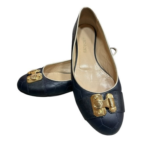 Pre-owned A. Testoni' Leather Ballet Flats In Blue